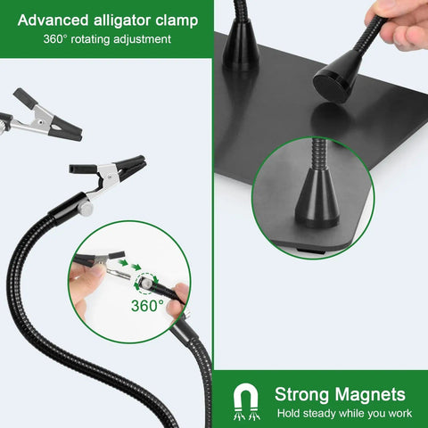 Desk Magnifier With Light And Stand Flexible Gooseneck Magnifying Lamp With 5X And 10X Lenses showing 360° clamp adjustment