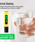 Person holding glass of water with Digital pH Meter Pen Type 0.01 pH High Accuracy Tester For Hydroponics