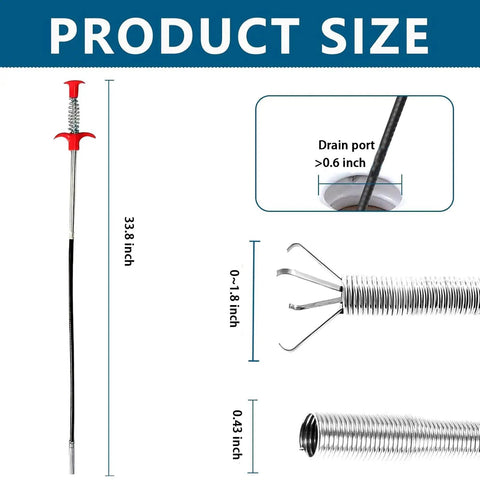 33 Inch Long Reach Drain Snake Hair Clog Remover Tool With Flexible Steel Grabber Claw For Sink Toilet Shower Bathtub Kitchen And Sewer Easy Unclogging Of Hair Debris And Blockages