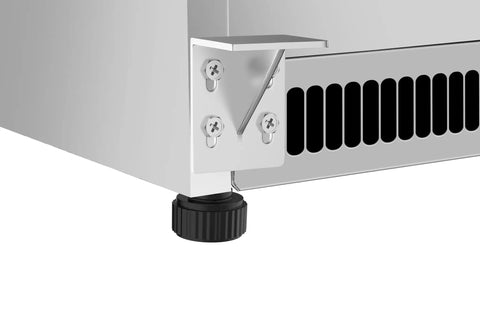 Chill Out In Style 21 Cu Ft Commercial Freezer With Glass Door feet and ventilation features for stability and cooling.