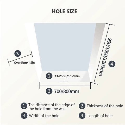 Hole size diagram for Smooth Operating Electric Attic Stair With Hassle Free Remote Control Telescopic Pull Down Loft Ladder 80 X 120 Cm.