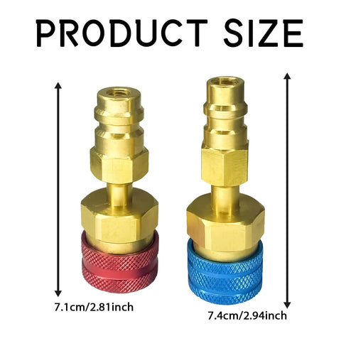R1234YF To R134A AC Conversion Kit With Quick Coupler Adapters For High And Low Side, Brass fittings with size labels