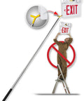 Heavy Duty Extendable Safety Pole With Killer Reach Ditch The Ladder Smoke Alarm Tester and Fire Sensor Checker in use to adjust EXIT sign.