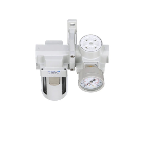 SAU420-N04G Compressed Air Filter Regulator Combo Half Inch NPT with Poly Bowl Manual Drain Bracket Gauge 10 Micron Element