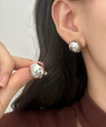 Half Ball Dome Stud Earrings For Women Silver Plated Button Jewelry Minimalist Chic Everyday Wear 16 mm on ear