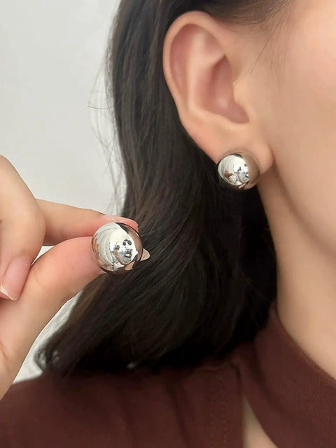 Half Ball Dome Stud Earrings For Women Silver Plated Button Jewelry Minimalist Chic Everyday Wear 16 mm on ear