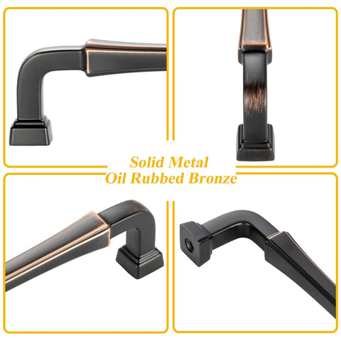 Close-up views of 10 pack 3 inch oil rubbed bronze cabinet pulls with bronze brushed finish for kitchen cabinets and drawers.