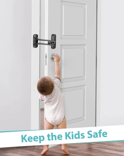 Top Shelf Swing Bar Door Lock Latch Built Tough With Real Aluminum Alloy And Satin Nickel Finish to kidproof room entry for safety.