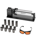 Creality Falcon rotary roller engraving kit with metal rotary unit, 12 black rollers, and orange safety glasses