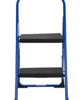 Two Step Steel Stool With Rubber Hand Grip In Blue For Home Use, Lightweight And Durable, Non Marring Feet, Extra Large Slip Resistant Step, Stable Design For Cabinets Closets Cleaning And Everyday Tasks