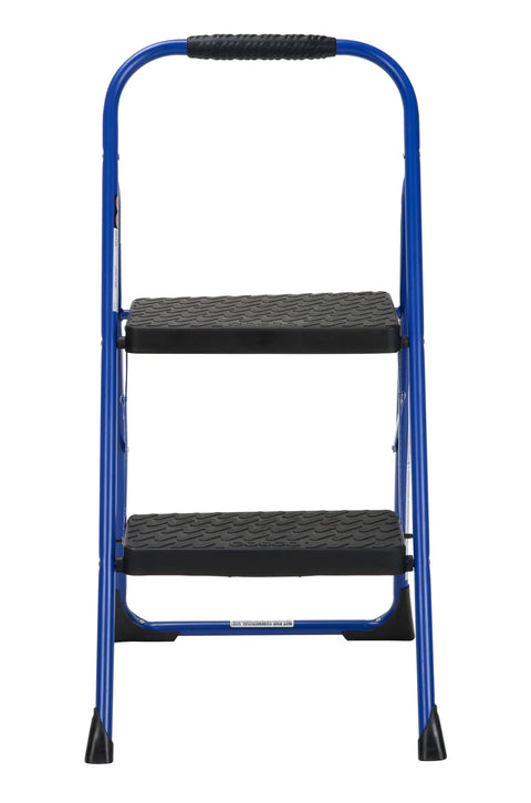 Two Step Steel Stool With Rubber Hand Grip In Blue For Home Use, Lightweight And Durable, Non Marring Feet, Extra Large Slip Resistant Step, Stable Design For Cabinets Closets Cleaning And Everyday Tasks