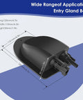 Waterproof Solar Cable Gland Entry Housing And Junction Box dimensions, shown with connectors for rooftop installations.