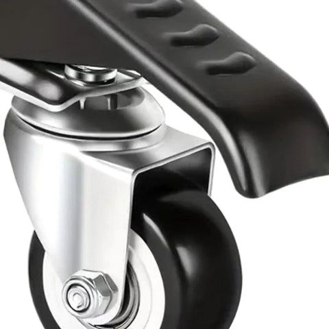 Smooth As Silk Retractable Workbench Casters 4 Pack Heavy Duty Swivel Wheels With Foot Step Up Pedal solid iron core close-up.