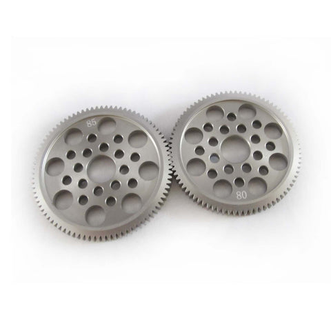 Metal 48P Spur Gear 80T Upgrade For Sakura D3 S Xi XIS, showing two metal gears with drilled holes for RC cars.