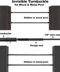 Black Invisible Cable Railing Kit With Hidden Turnbuckles For Wood And Metal Posts, 1/8 inch stainless steel cable shown