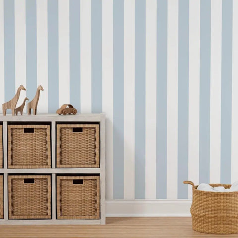 Easy Peasy Peel And Stick Wallpaper Removable Classic Traditional Linen Texture Wallcovering For Renters And Accent Walls with blue stripes.