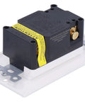No Sweat GFCI Wall Outlet With Independent Safety Shutter Doors And Rock Solid Ground Fault Leakage Protection For Your Home Electrical Fix Ups At AC One Twenty Volts mounted on a white plate.