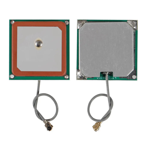 Neo 6M GPS Module Flight Controller with large antenna, shown in front and back view, for EEPROM and APM 2.5 compatible system.