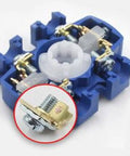 Universal Changeover Power Transfer Switch, 2 Position 8 Terminal Rotary Cam Selector, blue housing, close-up view