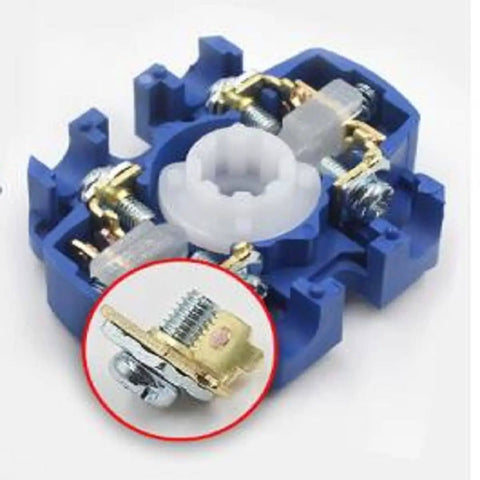 Universal Changeover Power Transfer Switch, 2 Position 8 Terminal Rotary Cam Selector, blue housing, close-up view
