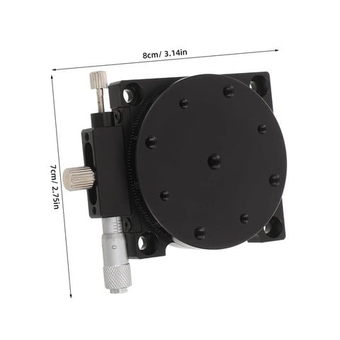 Insanely Steady Manual Precision Rotation Stage With Hella Smooth 60mm Aluminum Base And Ridiculously Precise Dial Control side view with dimensions shown