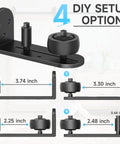 Sliding Barn Door Floor Guide with Adjustable Rubber Rollers, flush flat bottom, round edge design, 4 setup options display