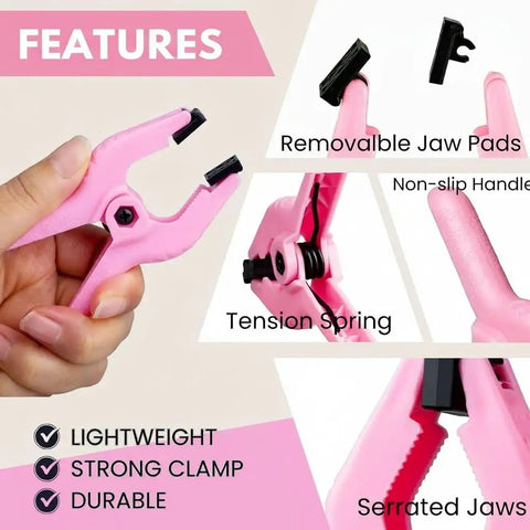 12 Pack Pink 3 5 Inch Nylon Spring Clamps Tough As Nails Heavy Duty Plastic Clips with removable jaw pads and tension spring.
