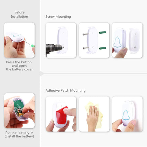 Installation guide for Waterproof Wireless Doorbell With 38 Melodies And LED Flash Easy Install 1000 Foot Range