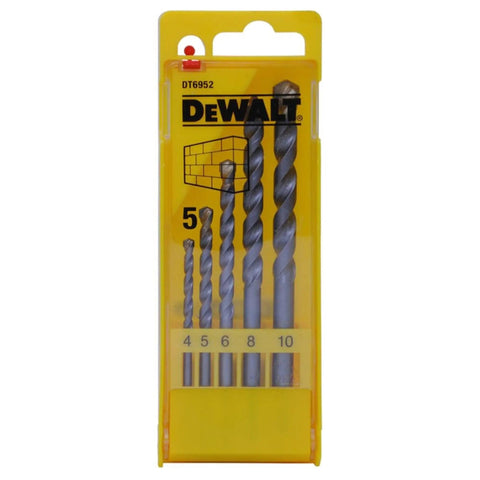 Beefy Five Piece Masonry Drill Bit Set With Razor Sharp Carbide Tips For Drilling Brick Concrete And Stone Rotary Percussion Compatible hole punch kit in clear case.