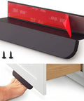 Under Cabinet Foot Pull With Thick EVA Pads Hands Free Toe Opener For Kitchen Trash Cabinets And Drawers Aluminum Alloy Four And Three Quarters Inch Matte Black, shown with screws and installed under a cabinet for hands-free use.
