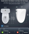 Electric Heated Bidet Toilet Seat With Smart Remote And Instant Warm Water Spray Featuring Easy Pressure Controls dimensions diagram for elongated toilets.