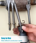 Person holding flat and pointed SDS Max chisel set 24 inch for rotary hammers, showcasing 2-piece heavy-duty design for demolition
