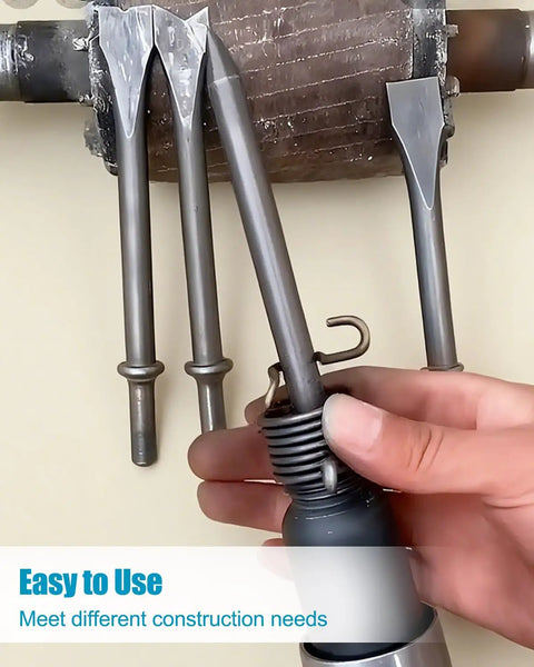 Person holding flat and pointed SDS Max chisel set 24 inch for rotary hammers, showcasing 2-piece heavy-duty design for demolition