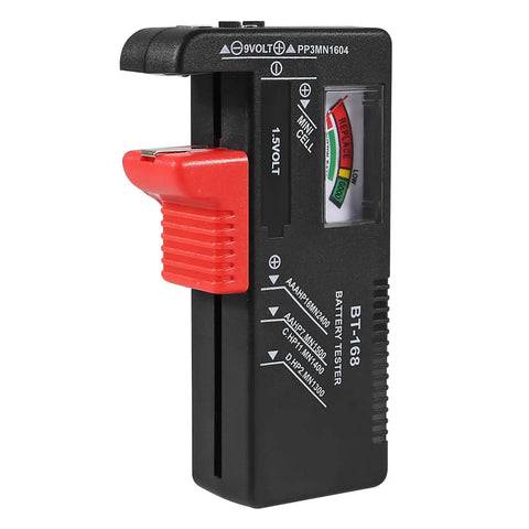 2 Pack BT 168 Universal Battery Tester For Household Batteries Quick And Easy Checker For AAA AA C D 9V And 1.5V Button Cells With Analog Display Readout, black plastic