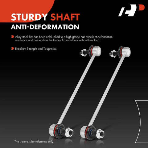 2 Pack Front Sway Bar Links Stabilizer Kit For Hyundai Elantra Elantra GT Veloster Kona Ioniq And Kia Forte Niro Seltos Soul Vehicles Also Fits Veloster N And Kona Electric, aluminum sway bar links with rugged design on black background.