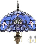 Blue Purple Baroque Tiffany Floor Lamp With Stained Glass Standing Reading Light Cozy Vibe 16 By 16 By 64 Inches Antique Pole