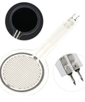 Front view of Force Sensitive Resistor MD30-60, 30mm round thin-film sensor with interdigitated grid and white flex lead