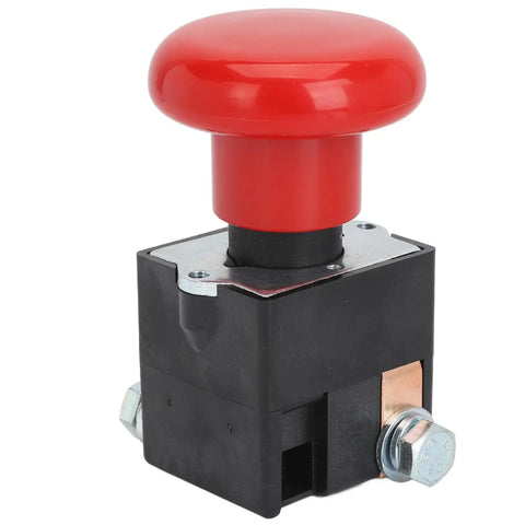 Heavy Duty Metal Emergency Stop Switch With Latching Design For Electric Forklifts And Pallet Cars Fast Cutoff Push Button 125A DC80V, featuring red oversized push button.