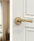 Champagne Bronze Dummy Interior Door Handles, 2 Pack, Non Functional Faux Handles For Interior Doors, Easy Installation, Durable Finish, Ideal For Closets, Pantries, And Home DIY Projects on white door