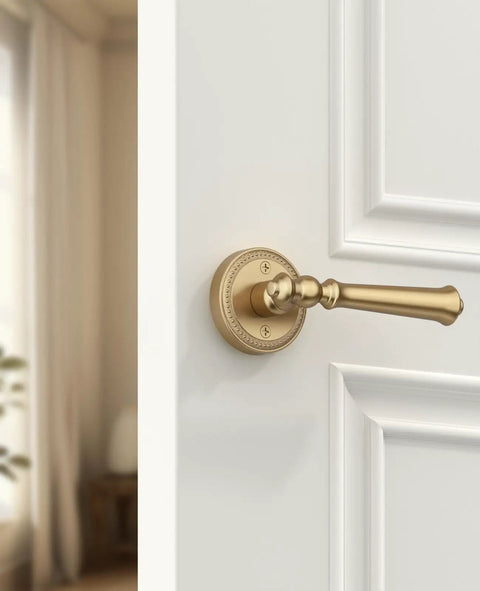 Champagne Bronze Dummy Interior Door Handles, 2 Pack, Non Functional Faux Handles For Interior Doors, Easy Installation, Durable Finish, Ideal For Closets, Pantries, And Home DIY Projects on white door