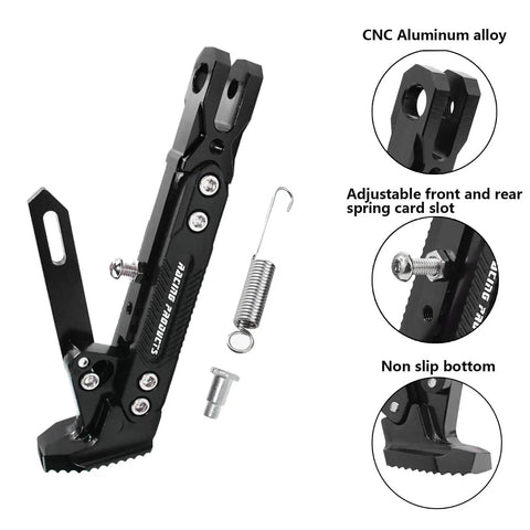Adjustable Motorcycle Kickstand With Non Slip Foot Pad Side Parking Stand For Electric Motorcycles Fits Most Models No Fuss Easy Install Lowering Bracket For Smooth Ground Clearance Durable Black
