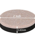 Close-up of a 2-inch diameter felt furniture slider, part of a Round 2 Inch Felt Furniture Sliders Pack 24 Piece Heavy Duty Reusable Moving Pads For Sofas And Tables Easy Glide On Hardwood Floors Vinyl Ceramic Tile And Linoleum Non Stick Protection For Heavy Furniture.