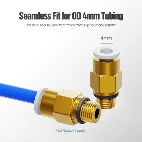 HANGLIFE PC4-M6 brass Bowden PTFE tube connectors with push-to-connect fittings for 4mm OD tubing; blue tube attached.