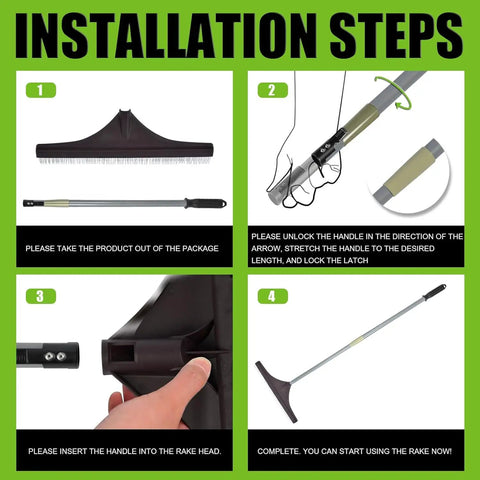 Artificial Turf Rake With Telescopic Steel Handle For Lawn Care installation steps with telescopic handle and nylon brush head