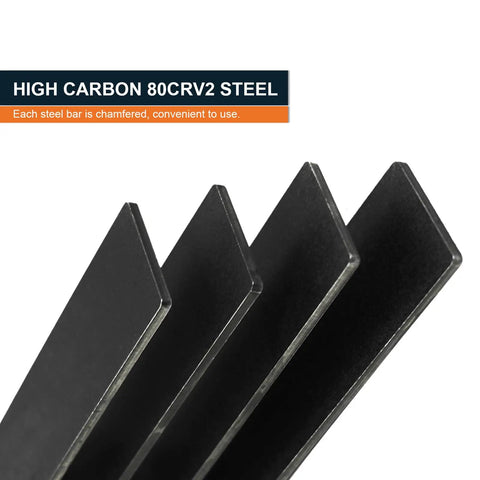 80CRV2 Steel Flat Stock For Knife Making Bladesmithing And Forging Projects 8 Pieces 12 By 1.5 By 0.12 Inch bars displayed