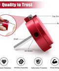 Red component of Six Piece PVC Pipe Reamer Kit For Drills, showing body, cap screw, shaft, and set screw, labeled features.