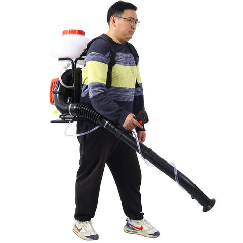 Person using Gas Powered Backpack Sprayer And Cold Fogger With 51.7cc Engine And 14L Tank For Garden Spraying EPA Compliant