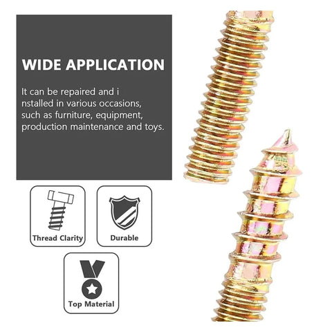 Close-up of 40 Pack M5 Double Headed Hanger Bolts For Wood Furniture Yellow Zinc Plated Dowel Screws, highlighting thread clarity and durability.