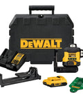 20V Max Laser Level Kit With Cross Line And 3x360 Green Beams, charger, battery, detector, and case