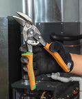 Klein Tools 2401R right-cutting offset tin snips with forged blade and orange handles